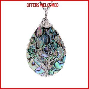 Handmade Abalone Shell Tree of Life Pendant Necklace 31.4in Chain